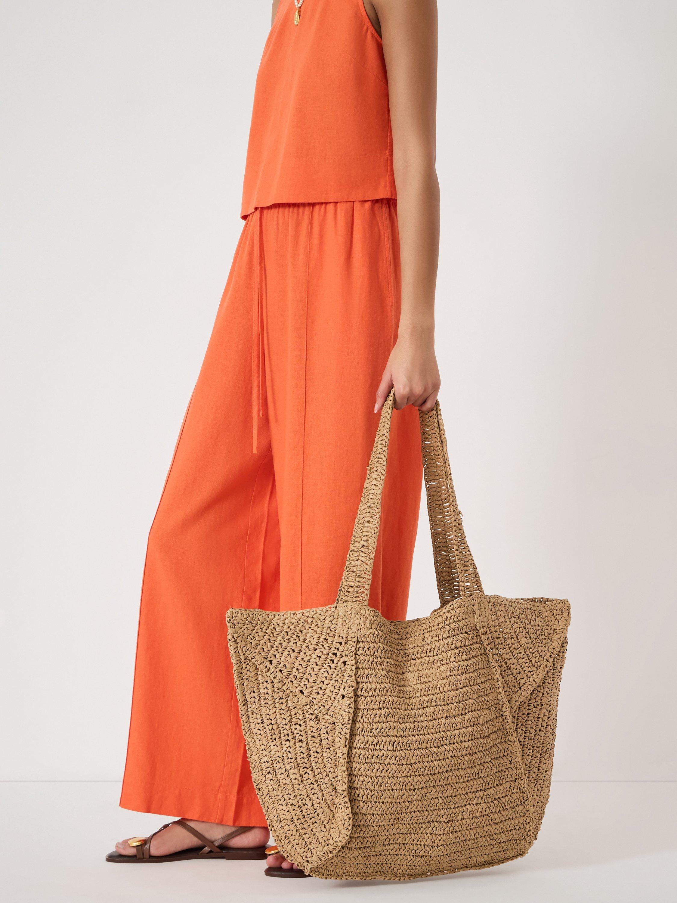 HUSH Aster Raffia Panel Tote Bag Natural, imported from the UK