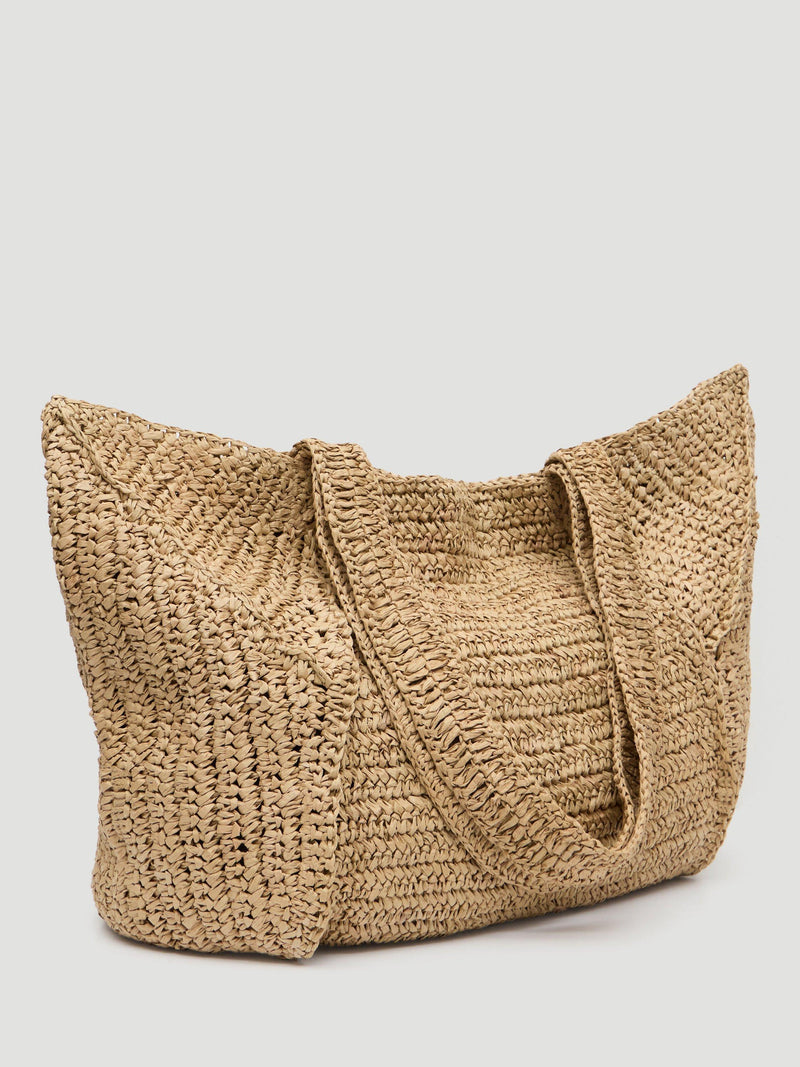 HUSH Aster Raffia Panel Tote Bag Natural, imported from the UK