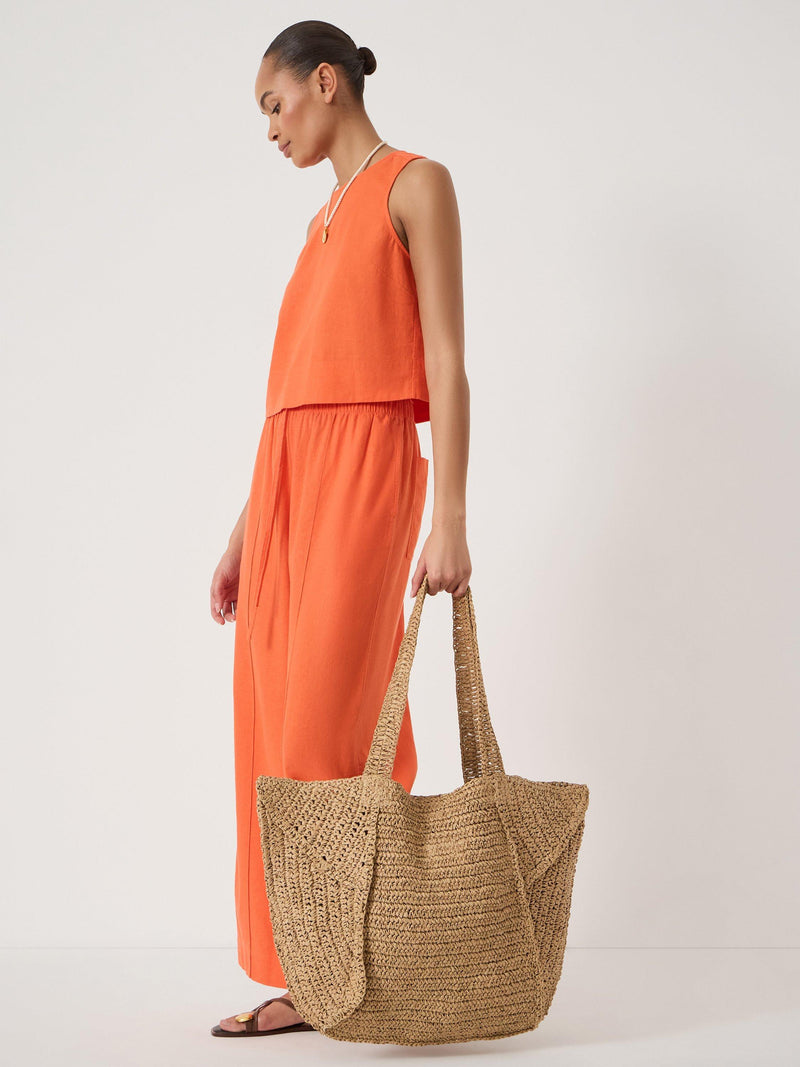 HUSH Aster Raffia Panel Tote Bag Natural, imported from the UK