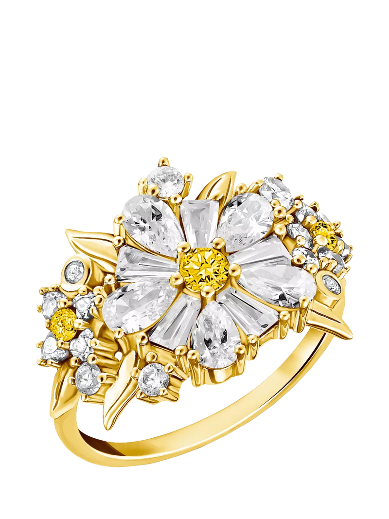 Thomas Sabo Crystal Flower gold cocktail ring, imported from the UK