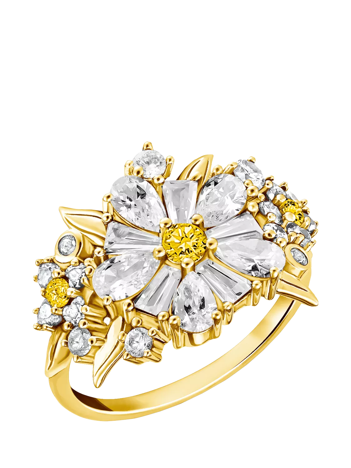 Thomas Sabo Crystal Flower gold cocktail ring, imported from the UK