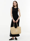 Tommy Hilfiger raffia textured logo tote bag cream, imported from the UK