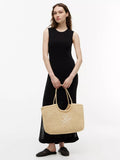Tommy Hilfiger raffia textured logo tote bag cream, imported from the UK