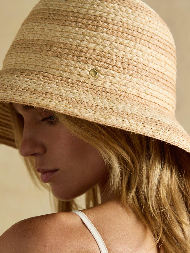 Joules stripe raffia cloche hat neutral - British product