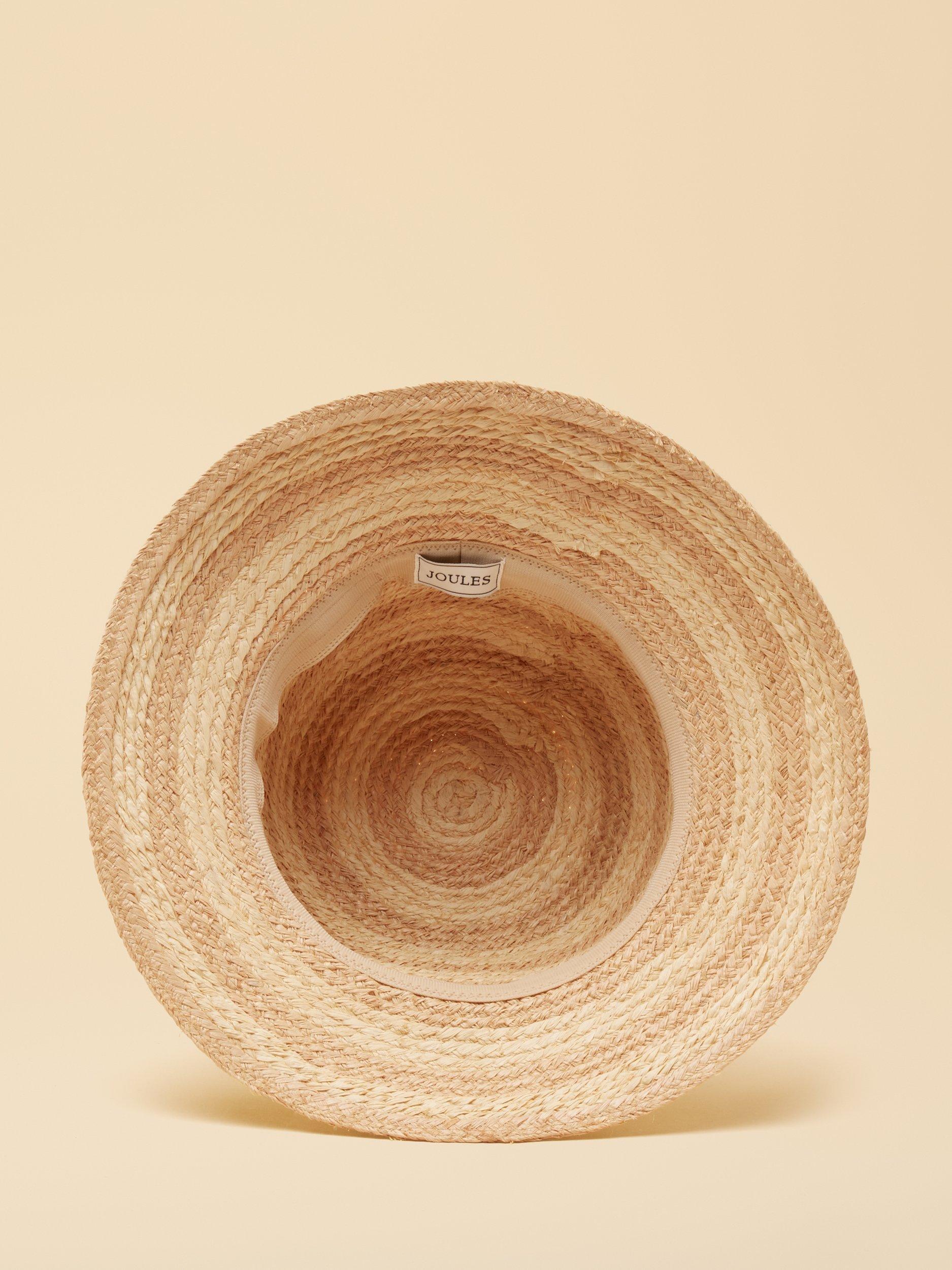 Joules stripe raffia cloche hat neutral - British product