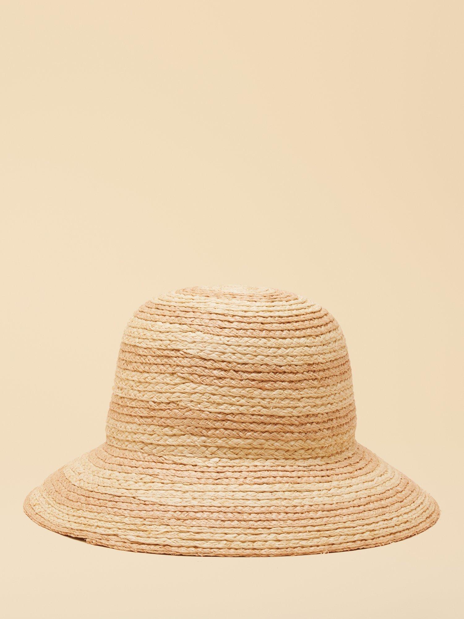 Joules stripe raffia cloche hat neutral - British product