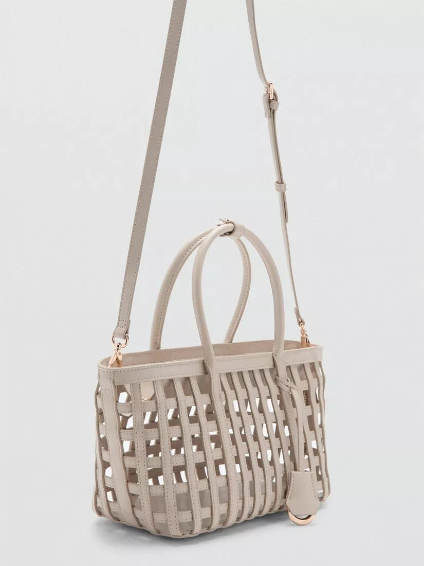 Mango woven basket tote off white - British product
