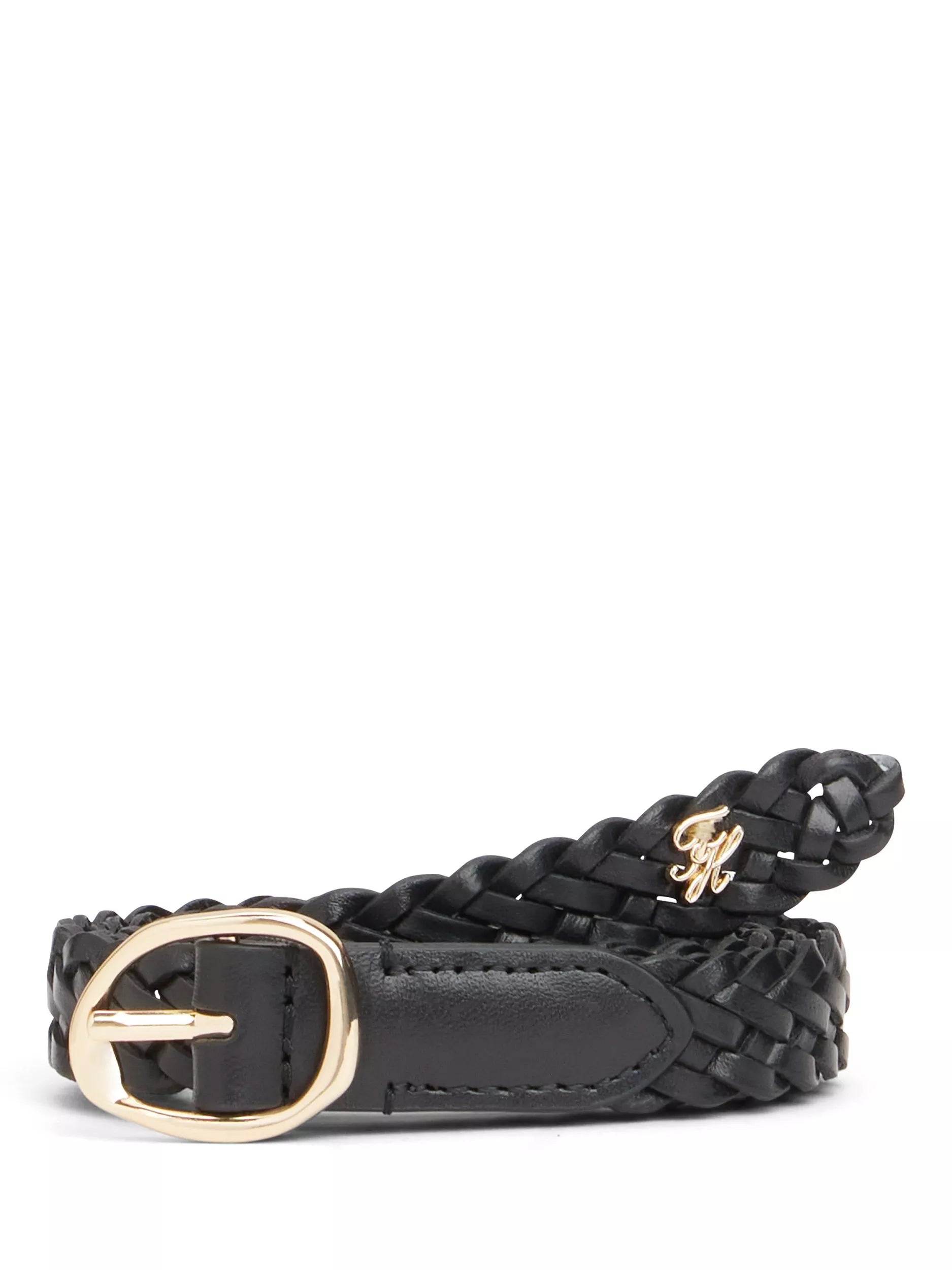 Tommy Hilfiger black braided leather belt sculpted buckle (British brand)