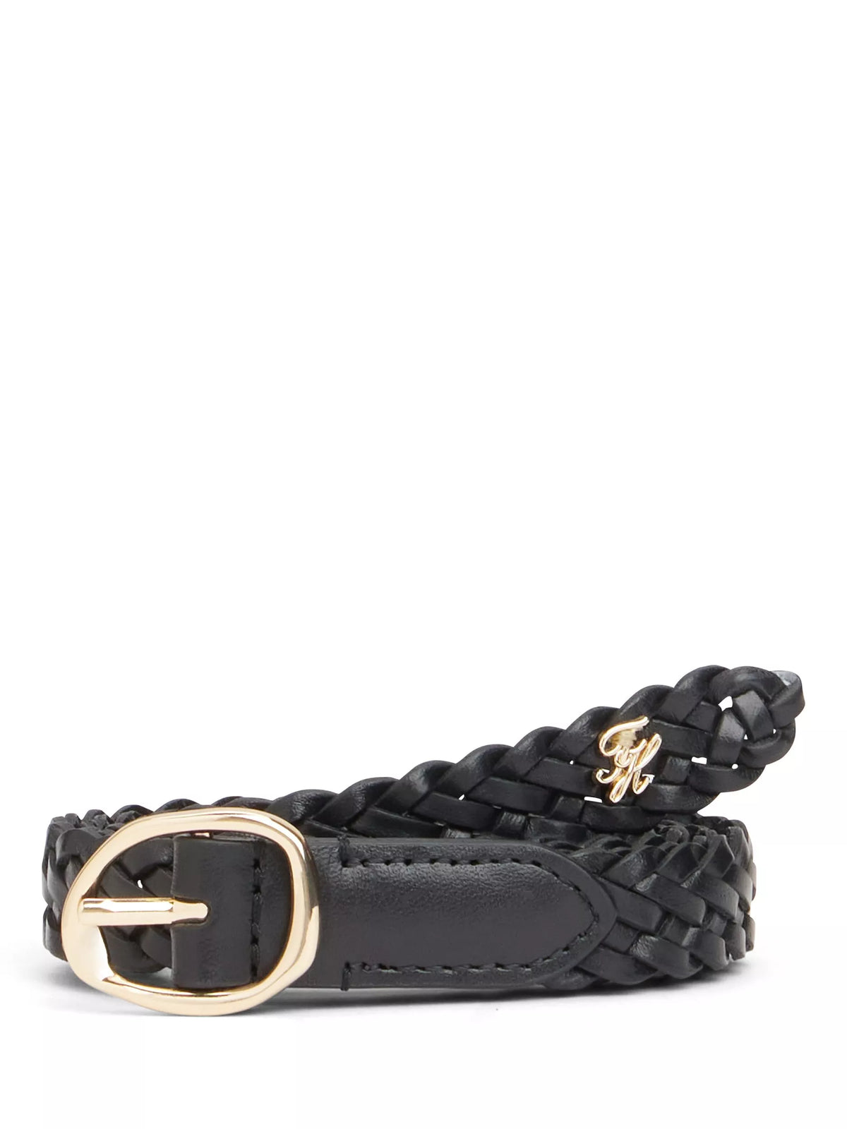 Tommy Hilfiger black braided leather belt sculpted buckle (British brand)