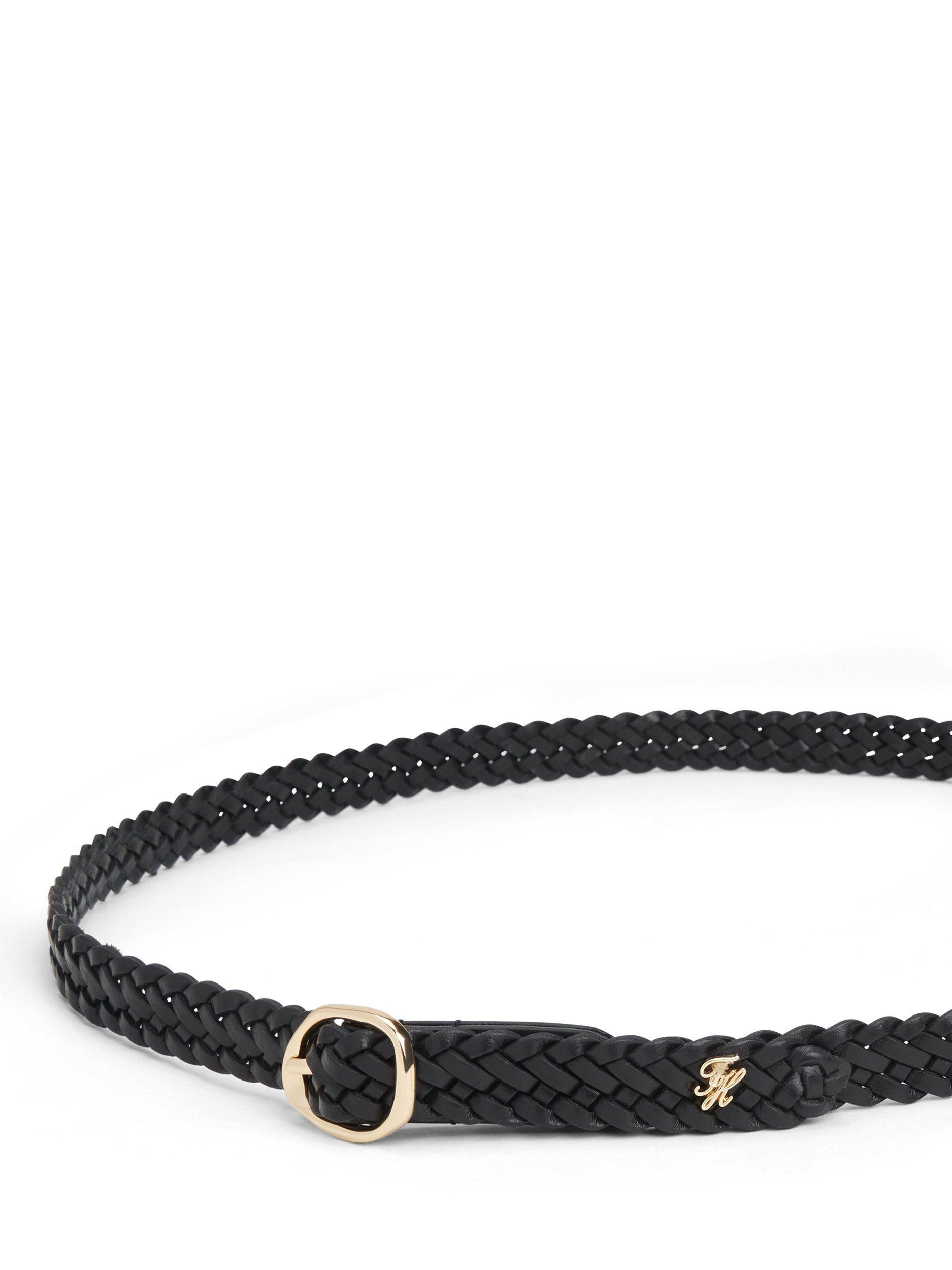 Tommy Hilfiger black braided leather belt sculpted buckle (British brand)