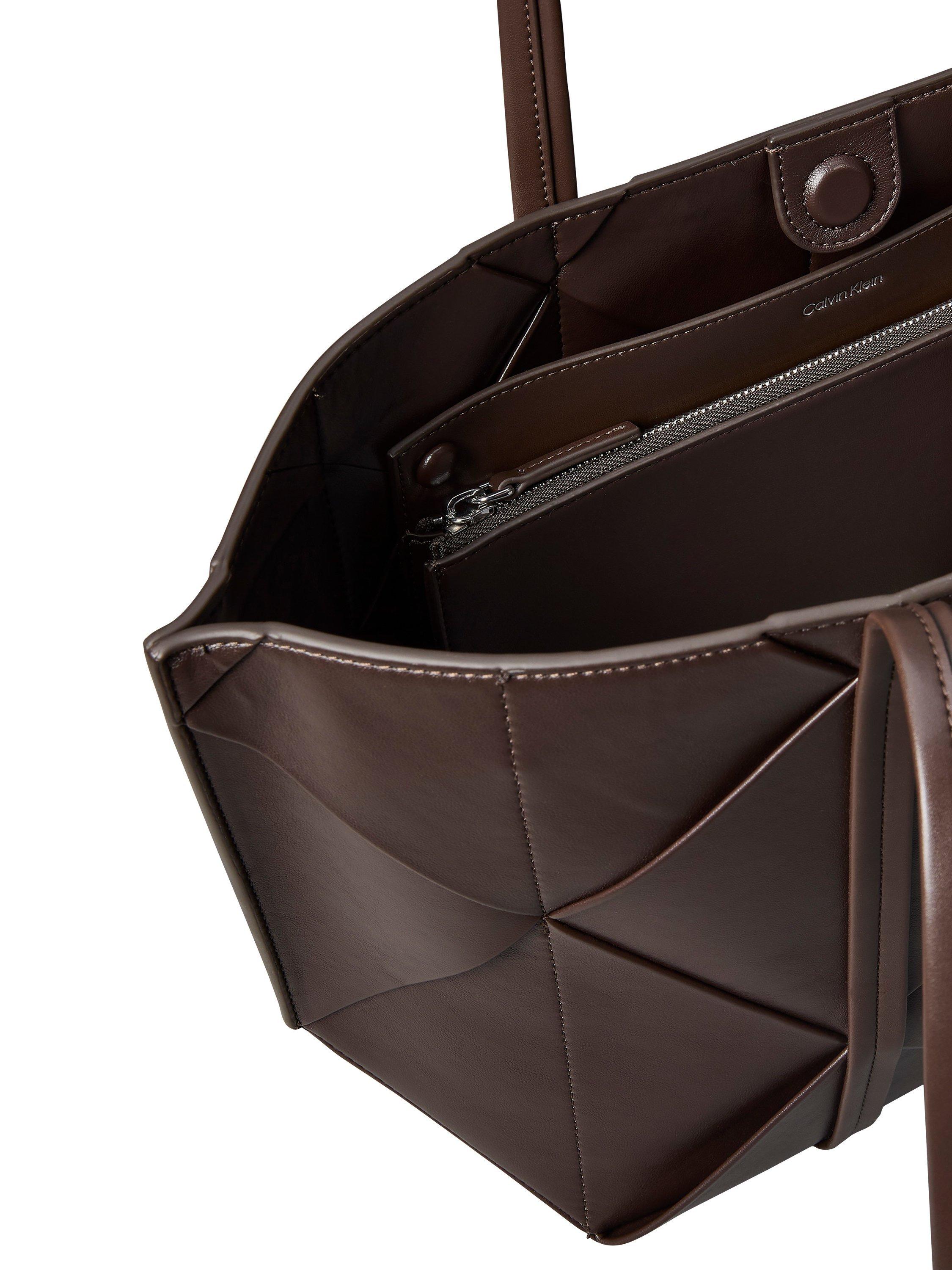 Calvin Klein woven faux leather tote bag medium dark brown - British product