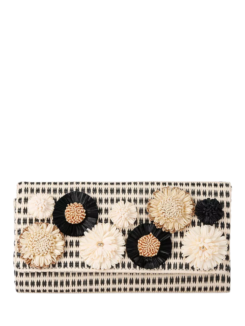 Carvela raffia flower clutch bag, imported from the UK