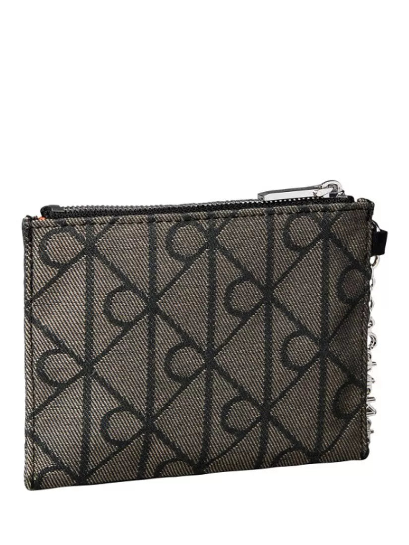 Calvin Klein jacquard script logo pouch charm multi, imported from the UK