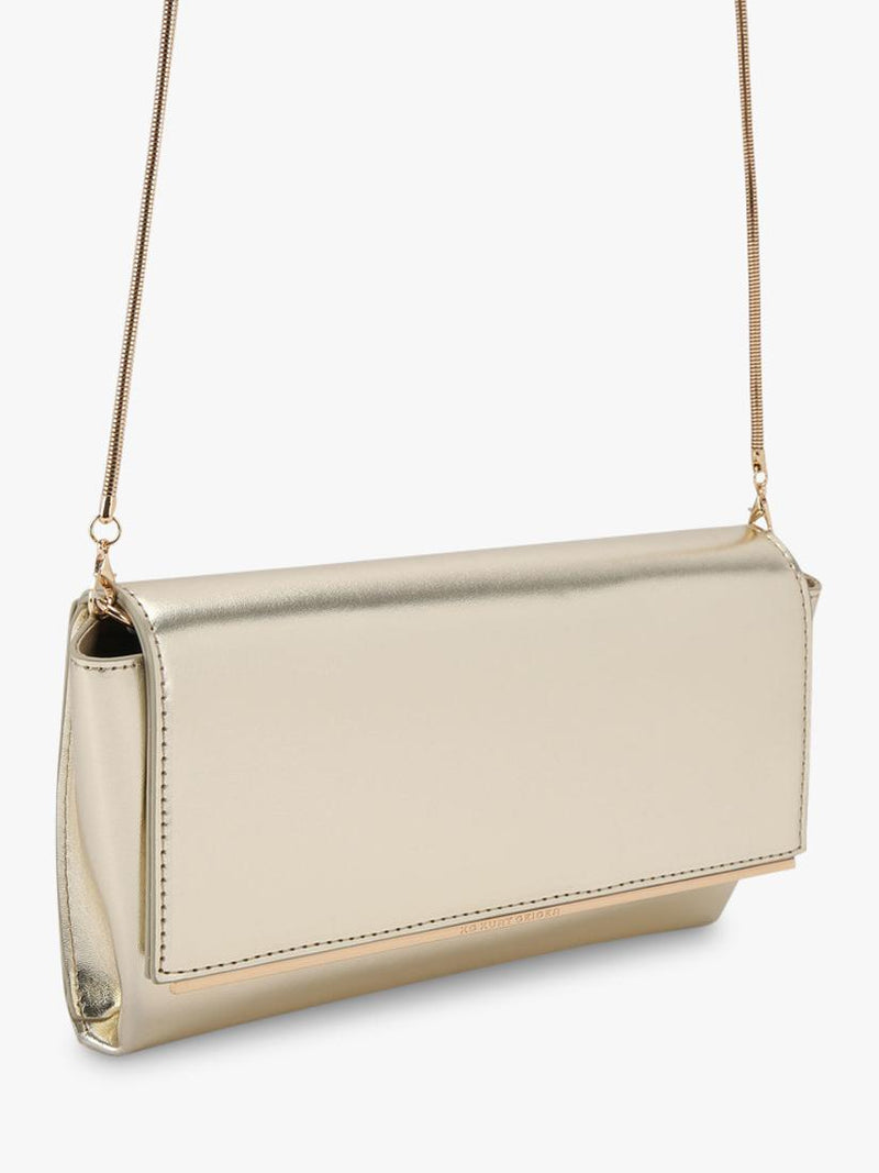 KG Kurt Geiger Tilly faux leather clutch bag in gold, UK version