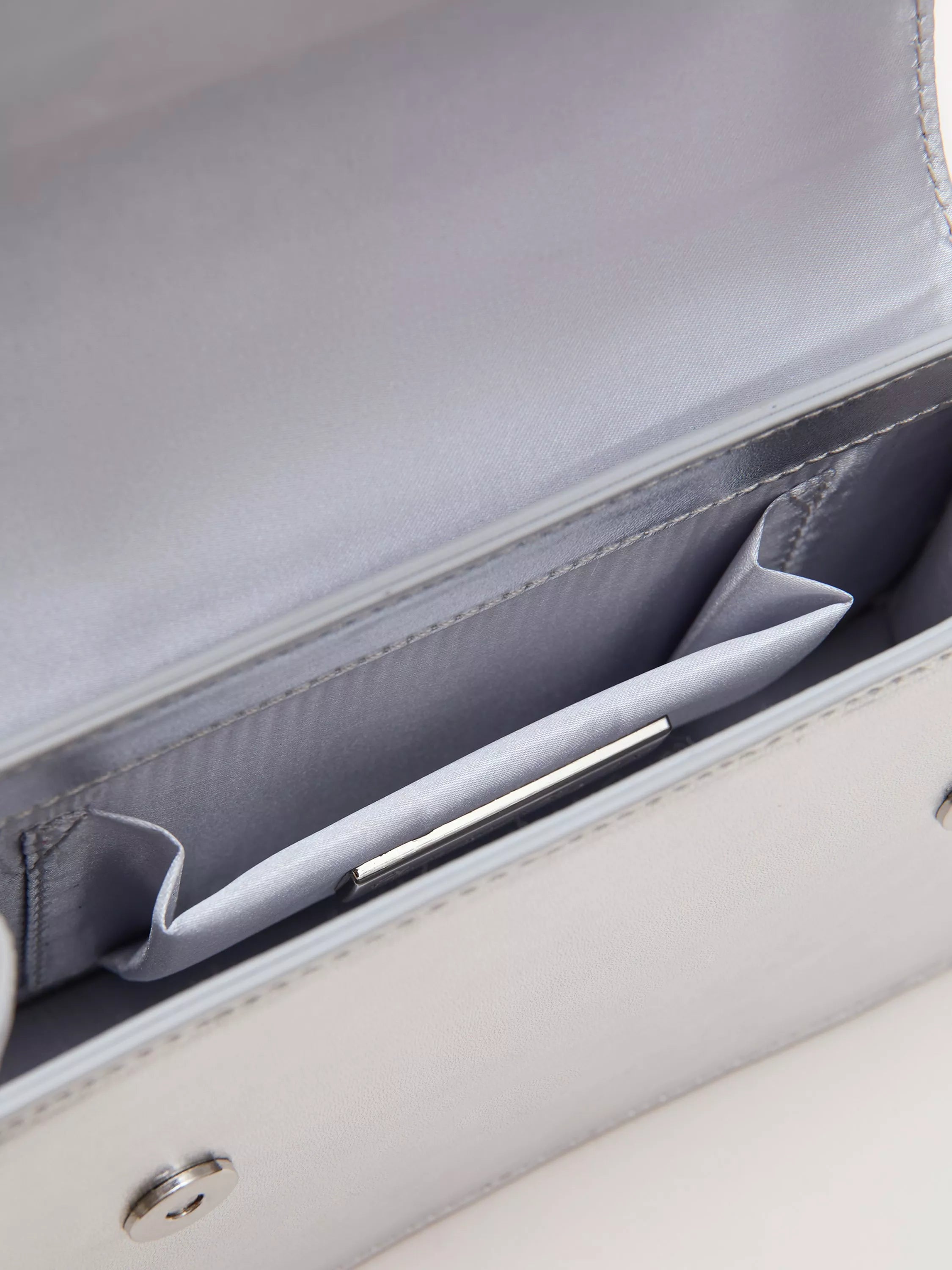 Phase Eight silver leather clutch bag, UK version