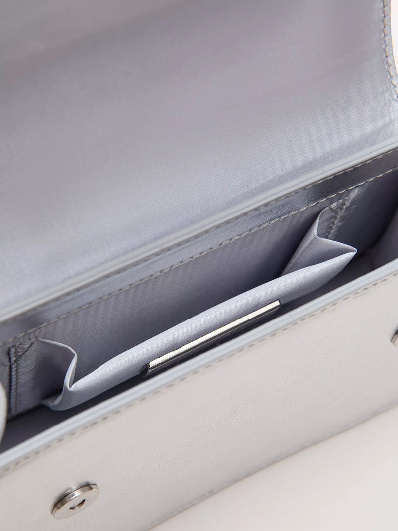 Phase Eight silver leather clutch bag, UK version
