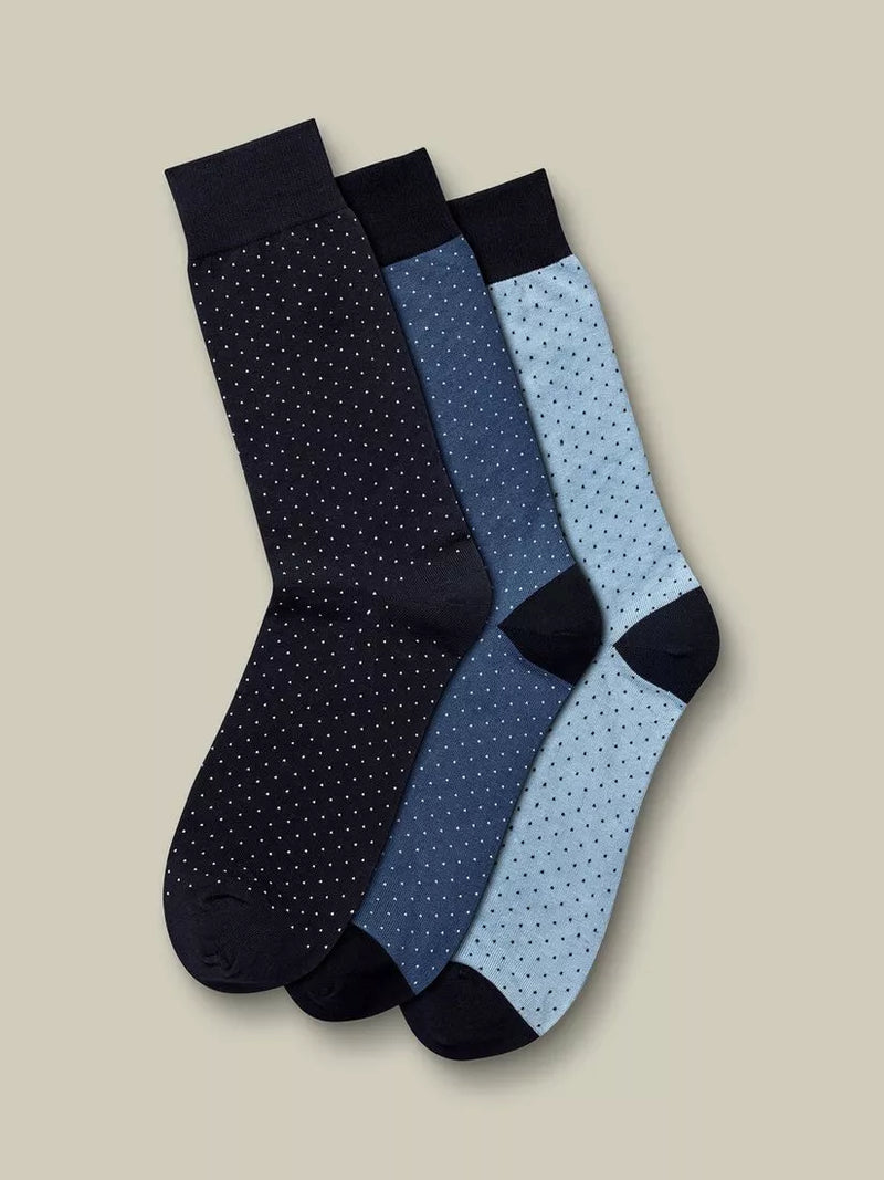 Charles Tyrwhitt micro dash cotton blend socks pack of 3 navy multi, UK version