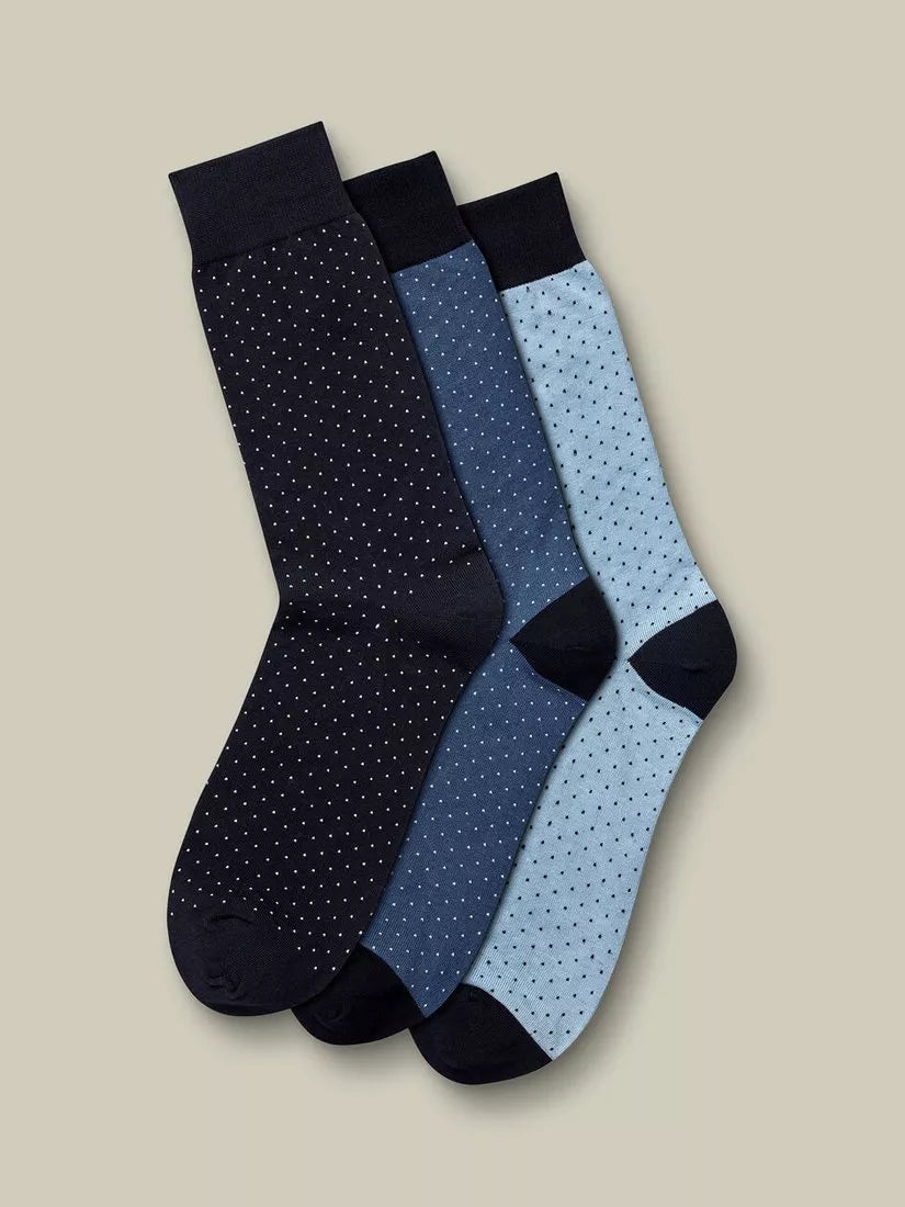 Charles Tyrwhitt micro dash cotton blend socks pack of 3 navy multi, UK version