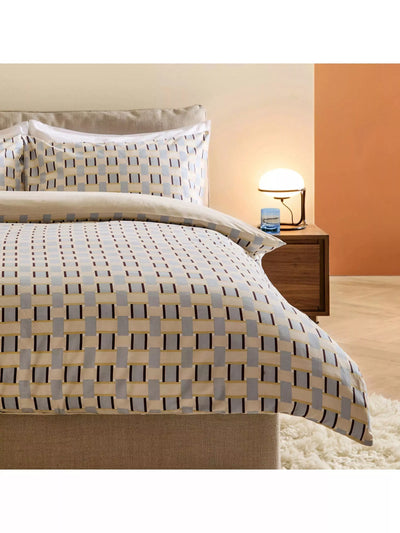 John Lewis MADE Finnur Pink Clay Geometric Print Cotton Duvet Cover Set Single- Buy online at McGrocer