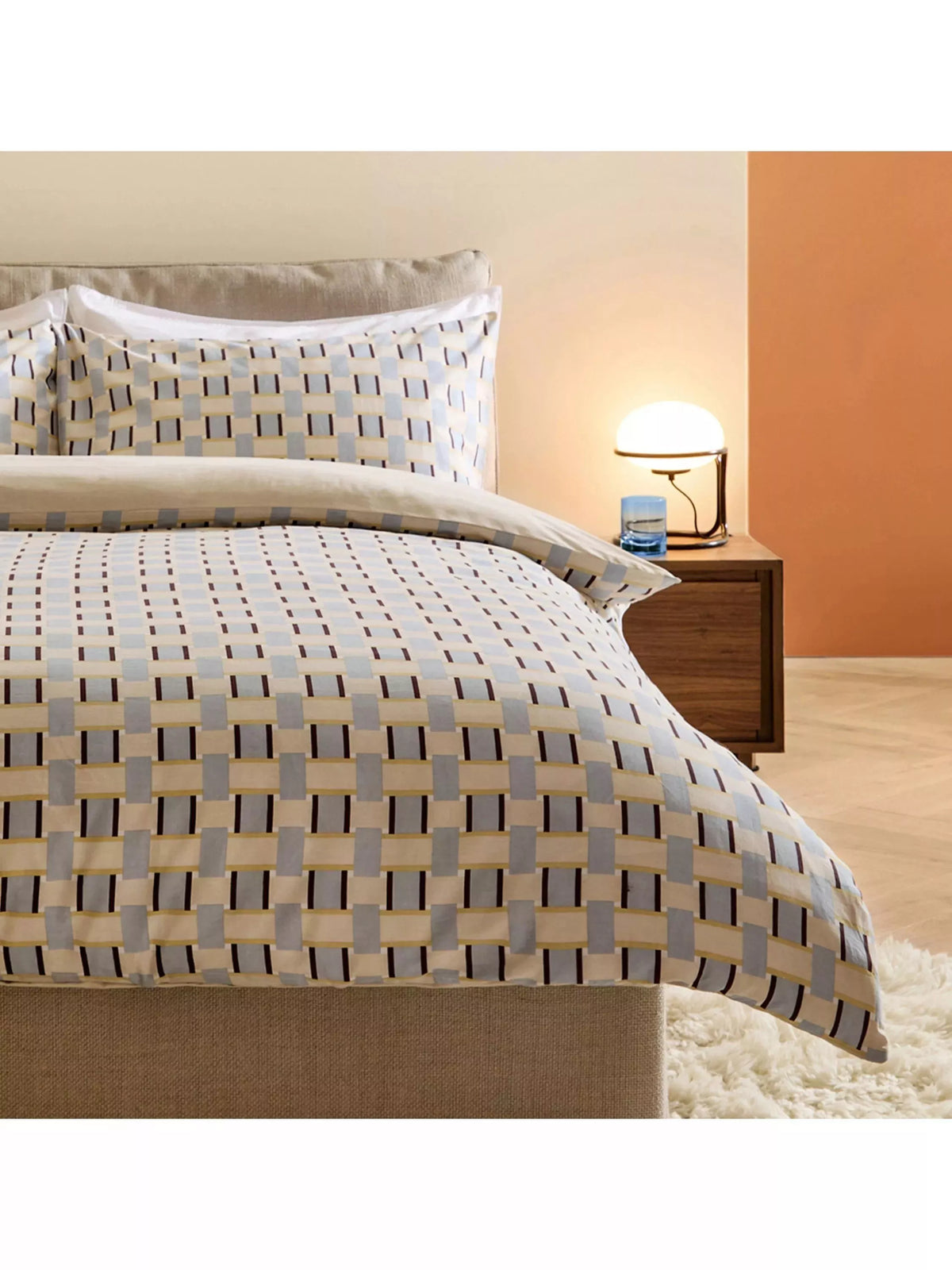 MADE Finnur Geometric Print Cotton Duvet Cover Set, Pink Clay, Single