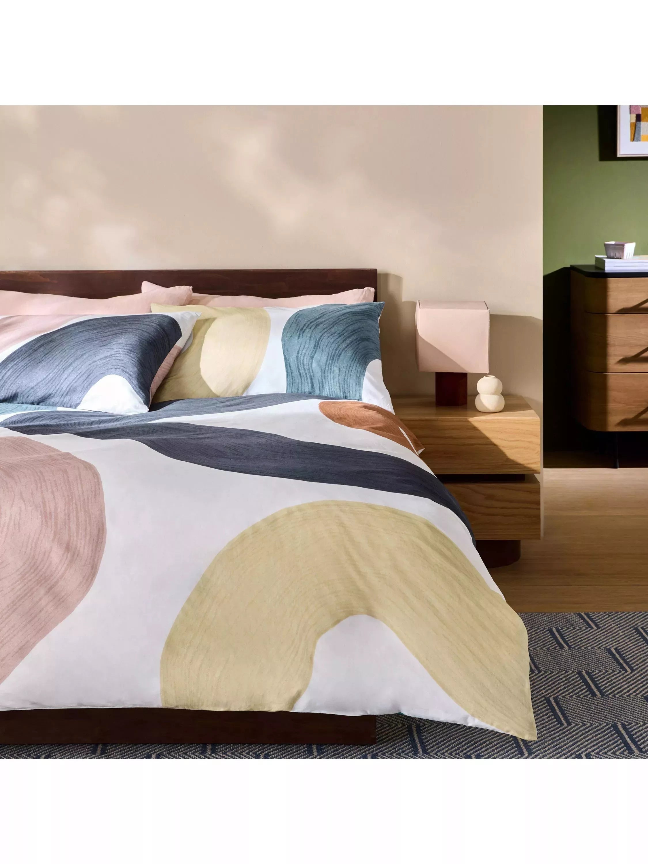 MADE Rala Abstract Print Cotton Percale Duvet Cover Set, Grey, Single