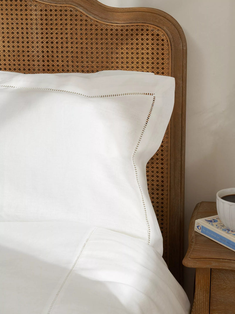 Truly Linen Ladder Detail Bedding, White, Oxford Pillowcase, Pair