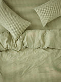Piglet in Bed Colour Drench Gingham Linen Blend Bedding, Green/Butter Yellow, Super King Pillowcase, Pair