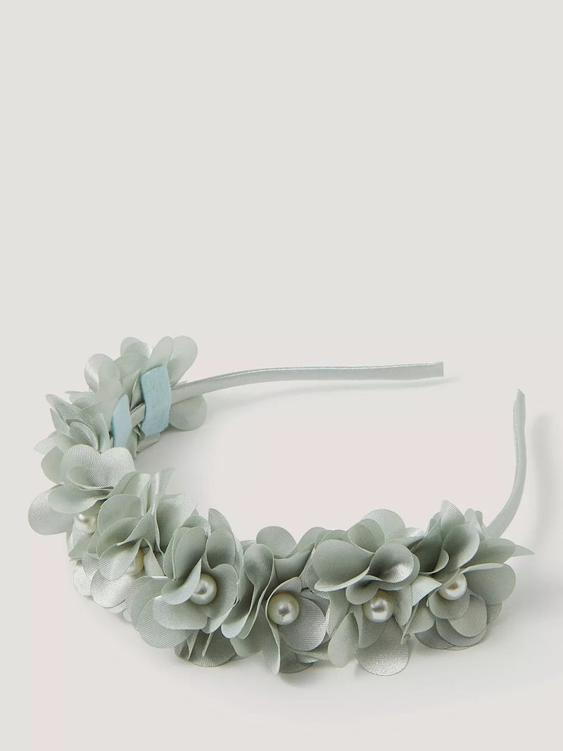 Monsoon sage floral pearl bead headband, imported from the UK