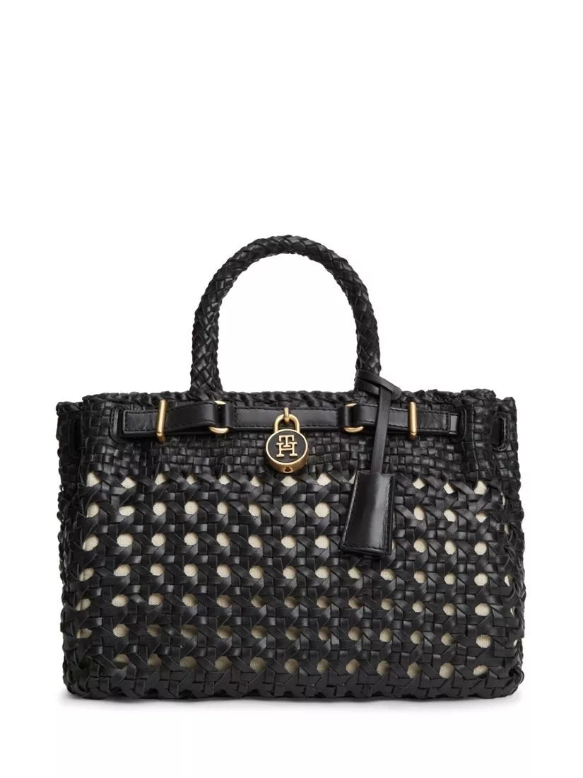 Tommy Hilfiger American Icon mini leather braided handbag in black (British brand)