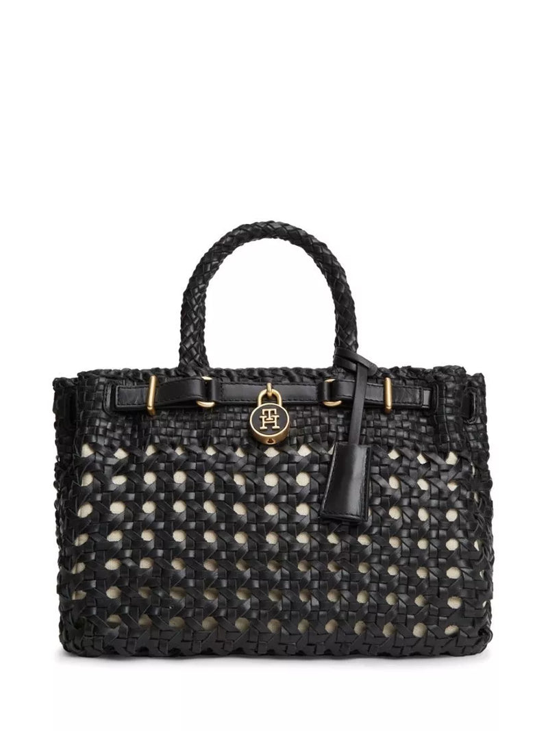 Tommy Hilfiger American Icon mini leather braided handbag in black (British brand)