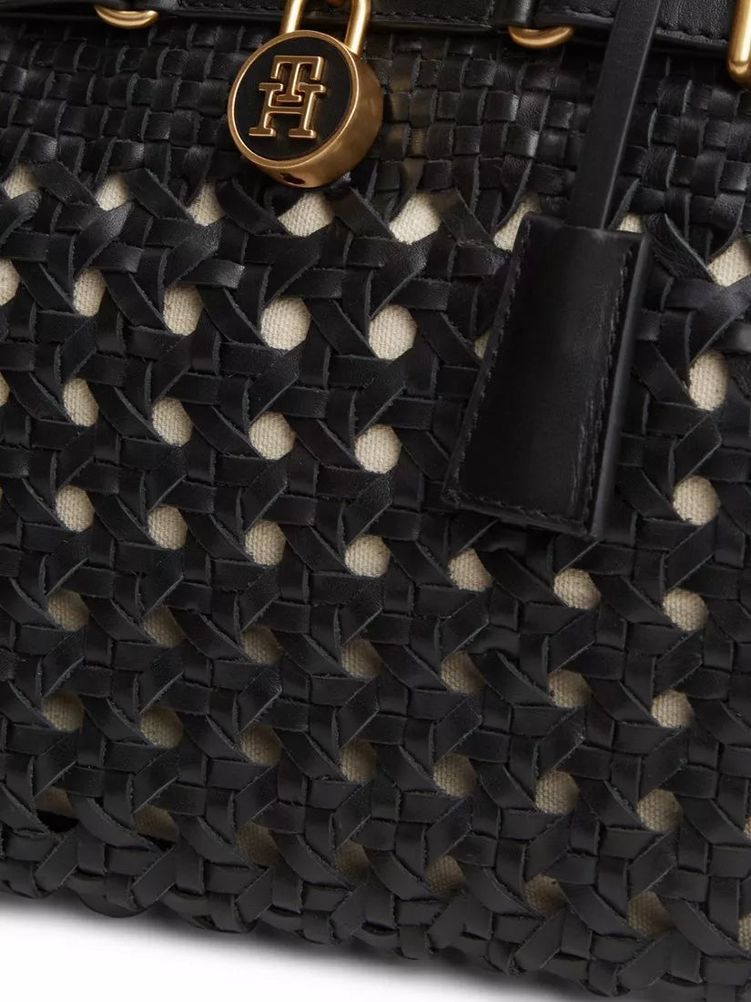 Tommy Hilfiger American Icon mini leather braided handbag in black (British brand)