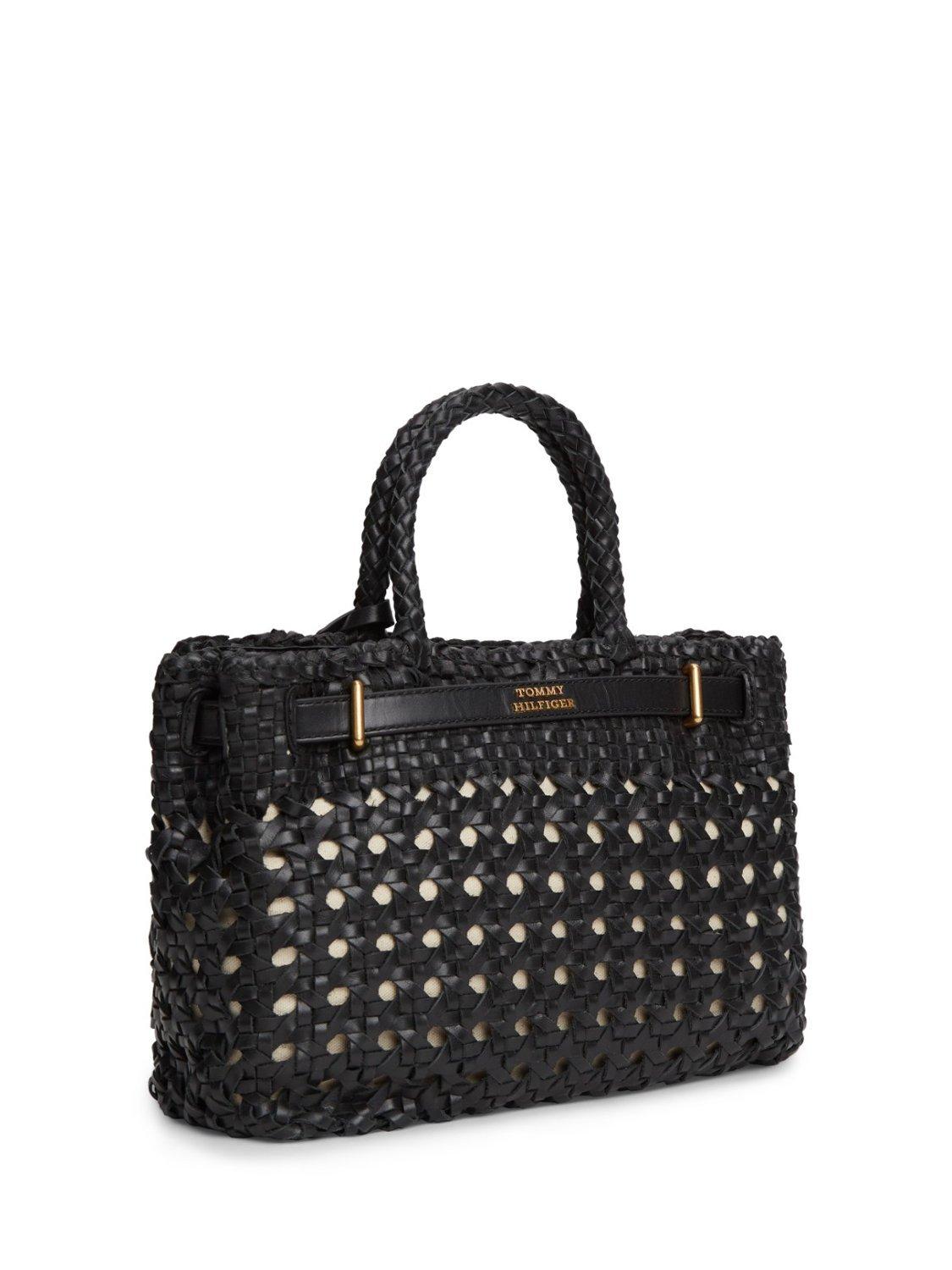 Tommy Hilfiger American Icon mini leather braided handbag in black (British brand)