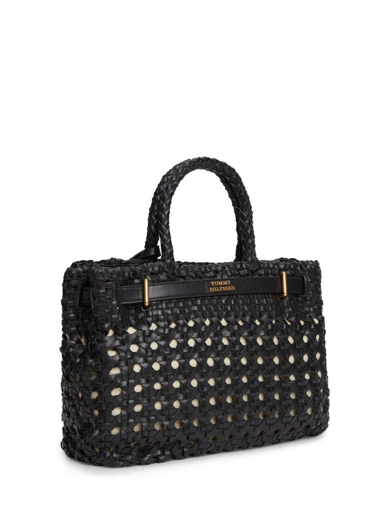 Tommy Hilfiger American Icon mini leather braided handbag in black (British brand)