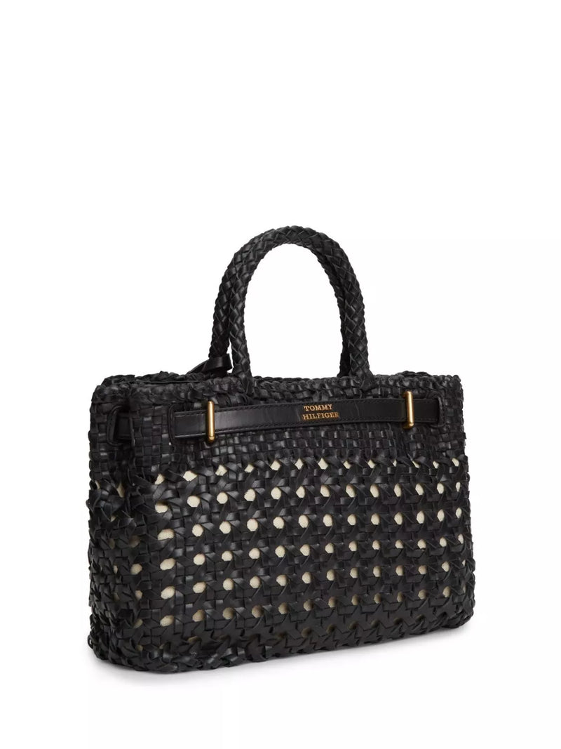 Tommy Hilfiger American Icon mini leather braided handbag in black (British brand)