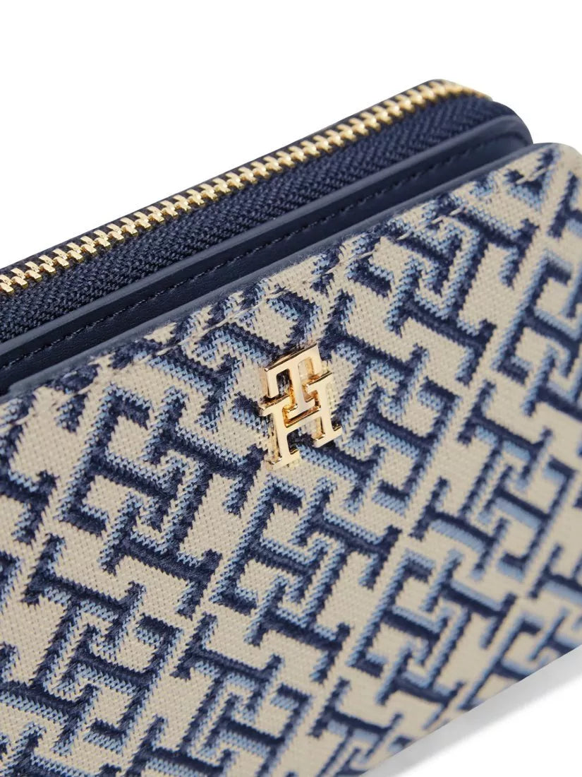 Tommy Hilfiger navy monogram jacquard zip-around purse (British brand)