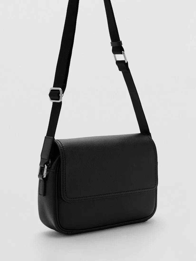 Mango crossbody leather satchel black small - British product