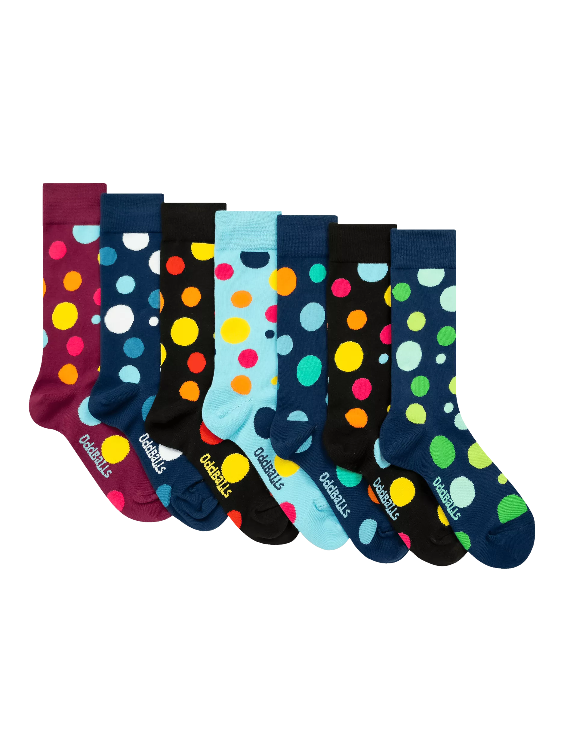 OddBalls cotton blend polka dot socks pack of 7, imported from the UK