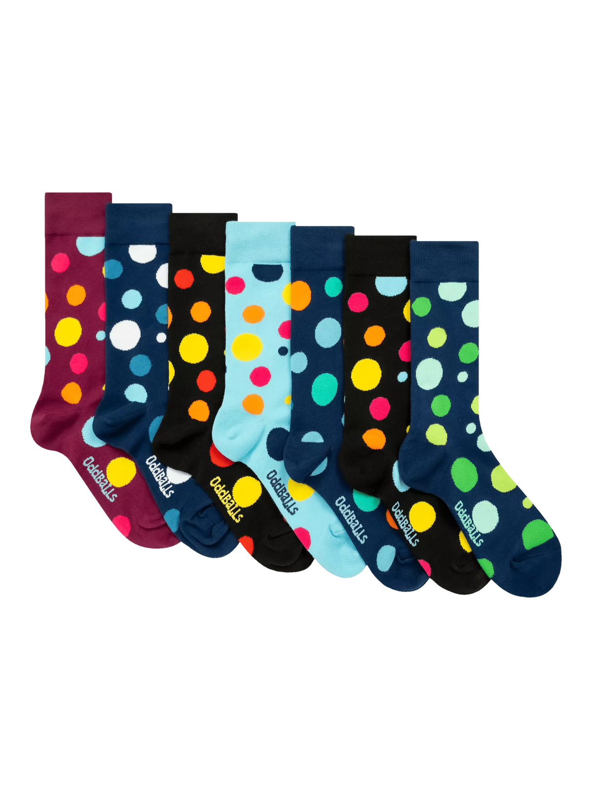 OddBalls cotton blend polka dot socks pack of 7, imported from the UK