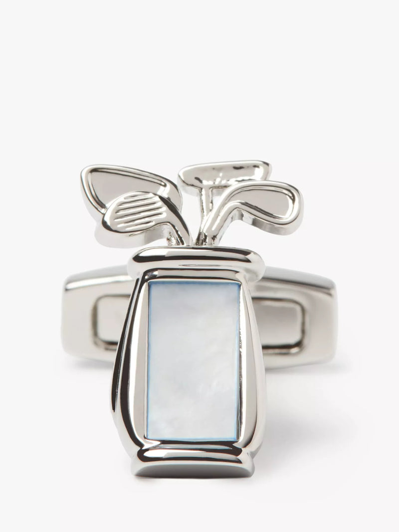 Simon Carter golf bag cufflinks rhodium plated brass, UK version