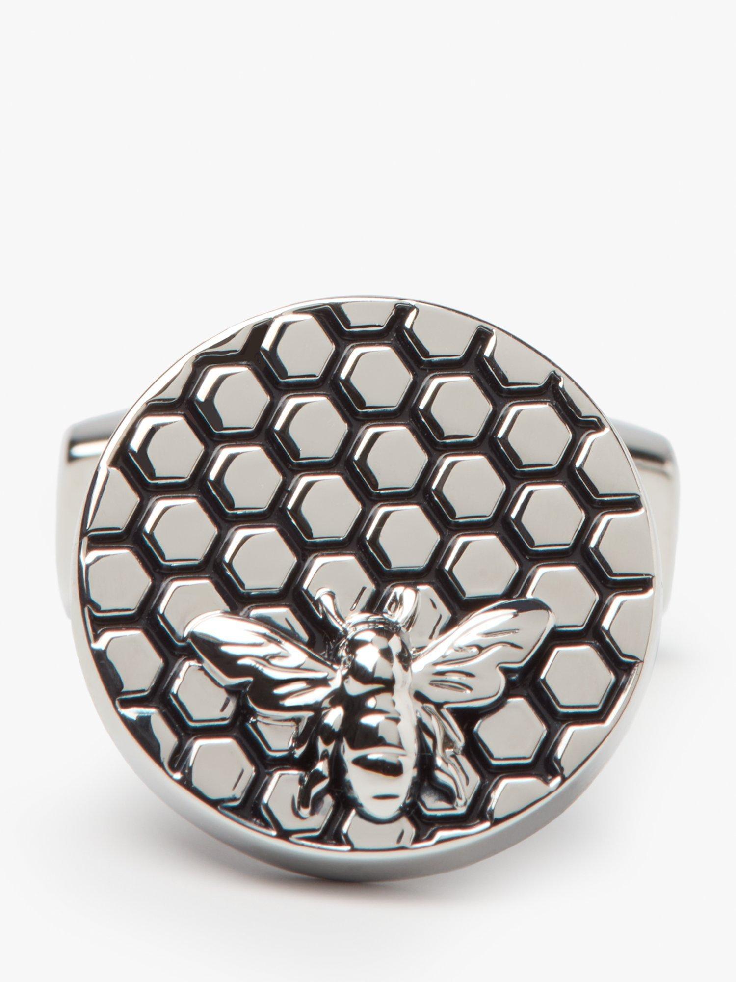 Simon Carter honey bee cufflinks, silver grey enamel, UK version