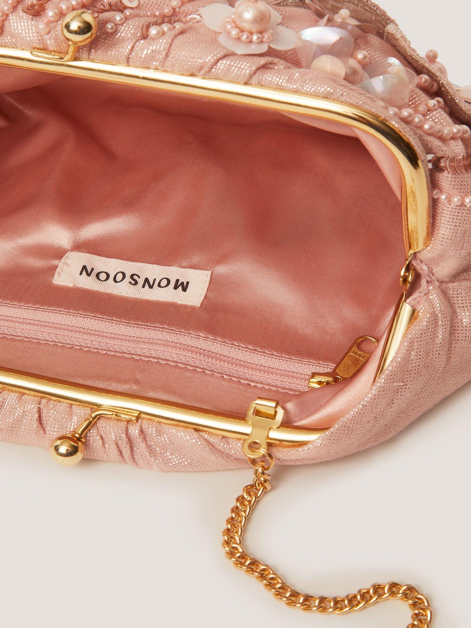 Monsoon Flora embroidered clutch bag in pink, imported from the UK