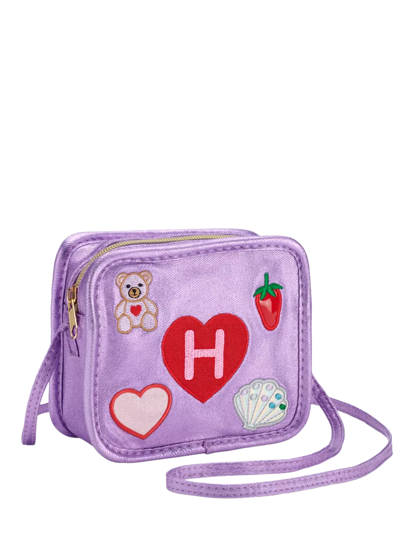 Stych Kids' Intial Teddy and Heart Crossbody Bag, Purple, H