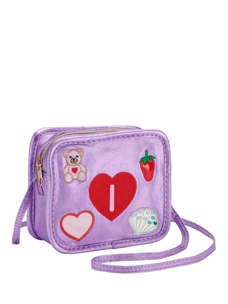 Stych Kids' Intial Teddy and Heart Crossbody Bag, Purple, I