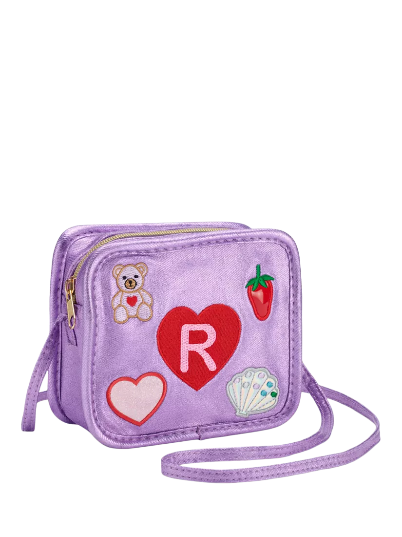 Stych Kids' Intial Teddy and Heart Crossbody Bag, Purple, R