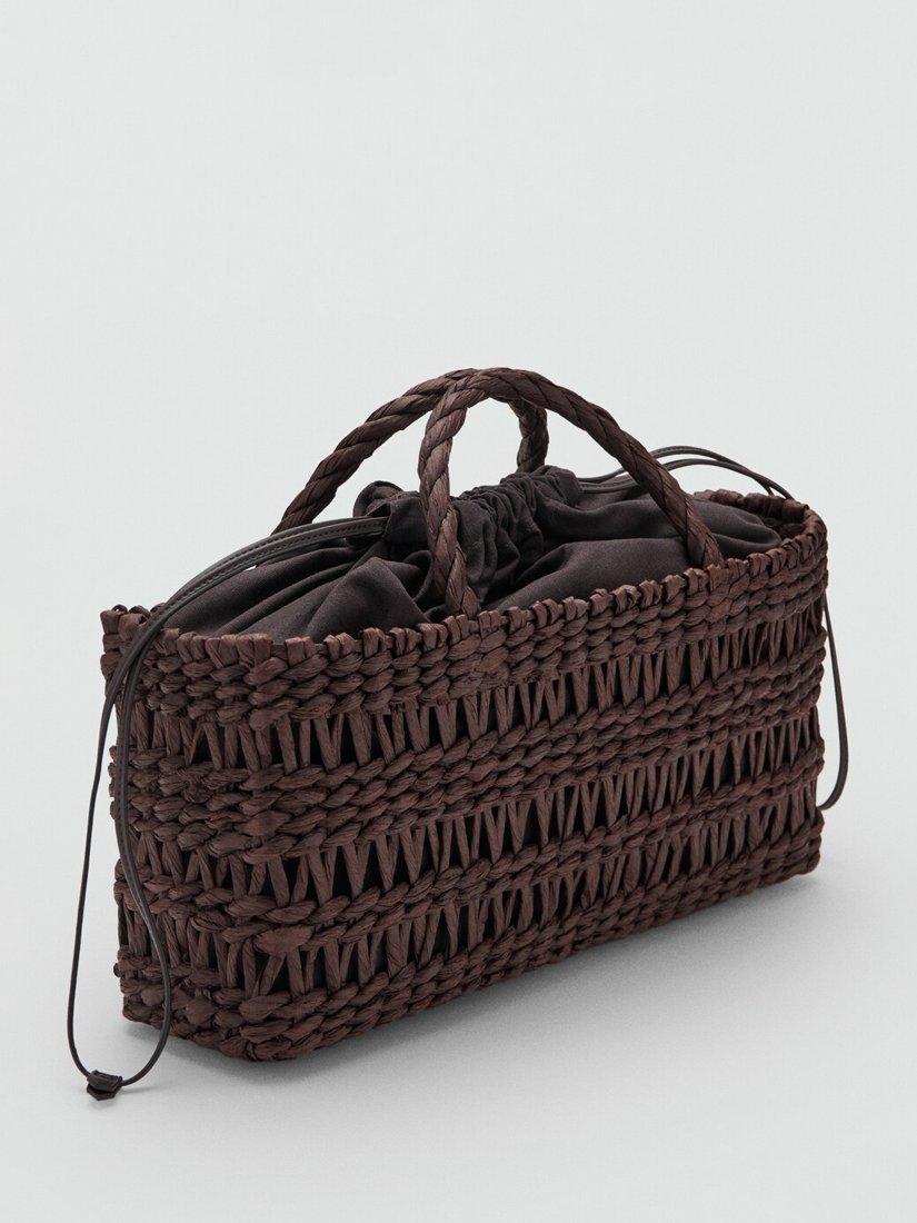 Mango woven paper tote bag in chocolate, UK version