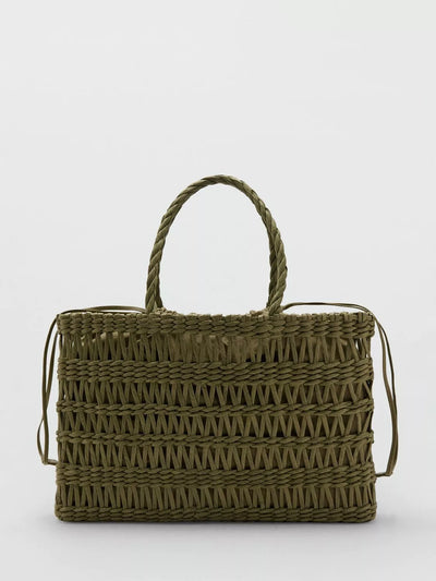 John Lewis Mango Artisan Woven Market Tote Bag Khaki- Buy online at McGrocer