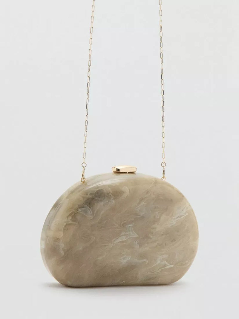 Mango marble effect clutch bag in stone, imported from the UK