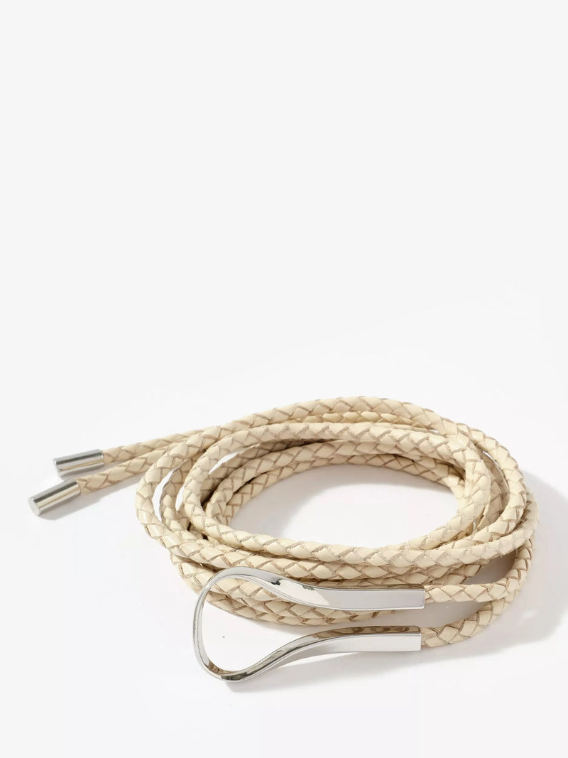 Mint Velvet Handwoven Leather Tie Waist Belt, Natural Cream, S-M