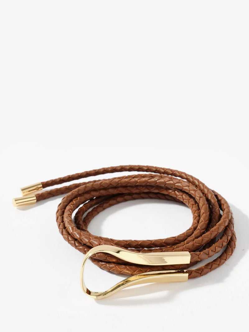 Mint Velvet Handwoven Leather Tie Waist Belt, Brown Tan, S-M