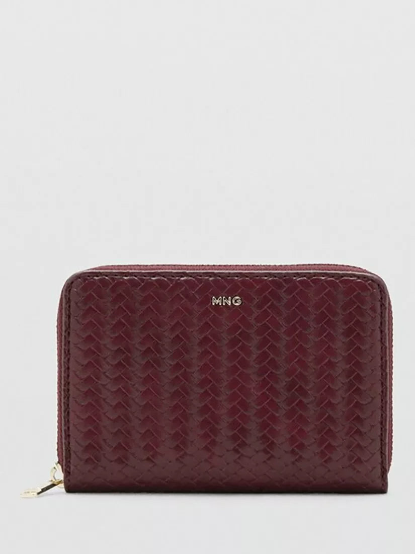 Mango woven zip around compact wallet in Bordeaux, imported from the UK